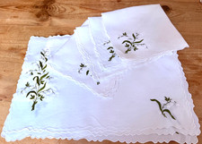 Vintage Hand Embroidered Linen Placemats & Napkins - Lily of the Valley  B382 picture