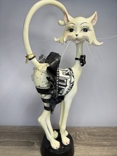 Whimsical Glamour Cat Figurine 16” Blk&Wht Dress Long Eyelashes Statue Pretty picture