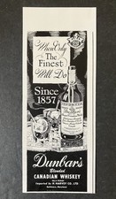 1945 Dunbar's Blended Canadian Whiskey Bottle Rocks Glassed B&W Vintage Print Ad picture
