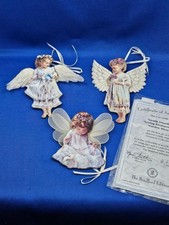 First Set Bradford Editions 3 Heaven's Little Angels Ornaments Porcelain Gold picture