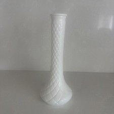 Vintage Indiana Hoosier White Milk Glass Quilted Diamond Ribbed Bud Vase picture