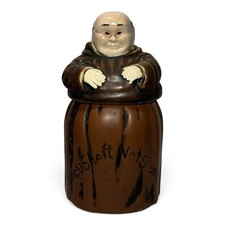 Vintage Thou Shalt Not Steal Monk Cookie Jar Ceramic Canister Hand Painted picture