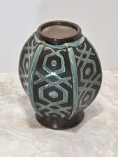 Hobby Lobby Geometric Vase EUC Boho Tribal Teal Brown Home Decor 🏺 picture