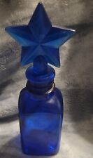 Vintage Cobalt Blue Frosted Perfume Bottle Star Topper Rare 5” Tall picture