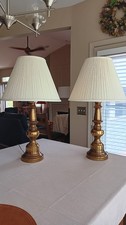 Pair of Vintage STIFFEL Brass Table Lamps w/ Shades 28