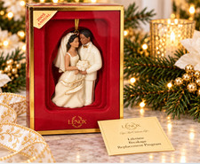 2005 Lenox Bride Groom Wedding Ornament African American Porcelain Gold w Box picture