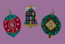 3x Vintage Felted Sequin Christmas Ornament & Bell Light Switch Plate Covers picture