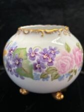 VTG Porcelain HandPainted Rose Pink/Gold/Floral Footed Rose Bowl - Signed picture