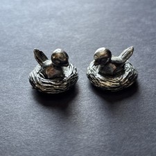 Pewter/metal  Bird in Nest Miniature Collectible Figurine Spoontiques set picture