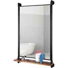 Rectangle Mirror with Wood Shelf, Industrial Pipe Frame (34.6 x 23.6 in) picture
