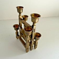 Vintage DANISH MODERN CANDLE HOLDER Brutalist Brass Articulated Candelabra MCM picture