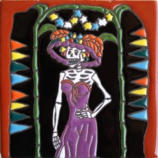 Fine Crafts Imports La Catrina Day Dead Clay Tile Multicolor 6x6 6 Inch small picture