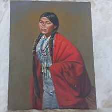 Native American Woman Squaw Portrait Oil On Board By Lee Herring 18x24 Unframed picture