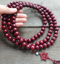 Tibetan 108 8 mm Rosewood Prayer Beads Dharma Wheel Mala Necklace -32