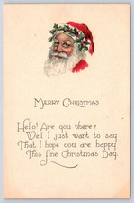Antique Santa Claus holly wreath portrait Christmas verse 1921 picture