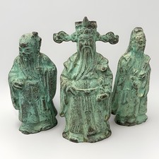 Chinese Cast Bronze Three Star Deities Fu Lu Shou Figures 5.25”-6” picture