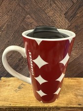 New Starbucks Holiday Travel Mug w/Lid Red White Diamond 14 oz Coffee Cup 2018 picture