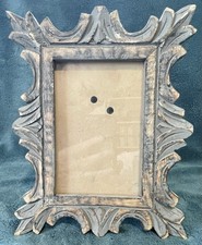 GORGEOUS CARVED WOOD PICTURE, PHOTO FRAME GREY WITH BITS OF SILVER BEAUTIFUL picture