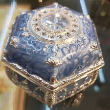 TIN ALLOY PURPLE OCTAGON SHAPE  MUSIC BOX :  ♫ GRANDFATHER'S CLOCK  ♫ picture
