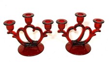 Really Nice Pair Of Vintage Matching Cranberry Glass Candelabras picture