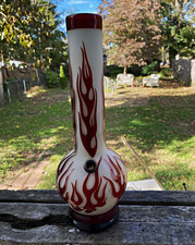 13” Red & White Flame Glass Water Pipe Bong w/ Side Bowl Opening SOFT GLASS picture