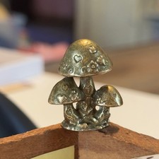 BG22 Miniature Brass Mushroom Figurine Heart Flower Detail Toadstool 1.25 Inch picture