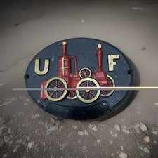 Vintage Cast Iron UF United Firemen's Insurance Co Fire Mark Plaque Sign 11.5x9 picture