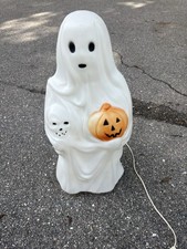 VINTAGE Empire Halloween Blow mold Ghost Light with Skull and Pumpkin 23 ” TALL picture
