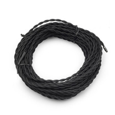 50Ft Black Twisted Cloth Covered Wire Vintage Antique Lamp Cord Electrical 300 V picture