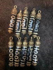 10Pcs Rare Tibetan Brass Inlay Old Agate Dzi *5Eyed* Bead Pendants  picture