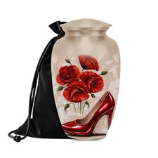 Red High Heel & Poppy Flower Cremation Urn - Elegant Memorial 10 INCH picture