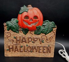 Vintage Happy Halloween Sign Jack O Lantern Lamp Free Standing Porcelain 10