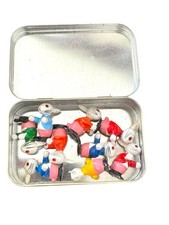 Vtg 1970 handpainted wooden Easter bunnies Worry Animals set of 9 Altoid Tin picture