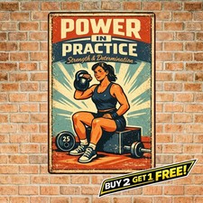Strong Beautiful Gym Girl Metal Tin Sign Motivational Fitness Art picture