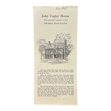 Vintage John Vogler House Old Salem North Carolina Travel Brochure Pamphlet 1955 picture