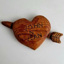 OOAK Folk Art Wood Carving Heart W/ Spinning Arrow Magnet 