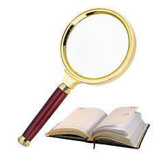 Vintage Magnifying Glass 10X Magnifying Glass Wood Antique Brass Magnifier picture