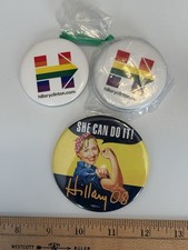 Hillary Clinton Campaign Buttons Rainbow Logo & Hillary ’08 4-Piece Lot picture