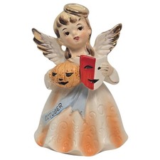 Vintage October Angel Halloween Ceramic Birthday With Pumpkin Mask Japan Flaws picture