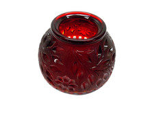 WESTMORELAND RUBY RED FAIRY LAMP GLOBE FIREBALL WILDFLOWER & LACE PATTERN TOP * picture