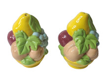 Vintage Ceramic Fruit Basket Shaped Salt & Pepper Shaker Set Hand Painted Japan picture