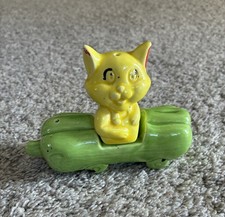 Vtg 50's Cat In A Cucumber Car Salt Pepper Shakers Anthropomorphic Made in Japan picture