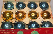 Lot Vintage Glass Blue Gold Plain BALL Christmas Ornaments US of A Coby picture