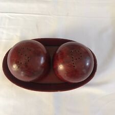 VTG Chinese / Japanese Carved Burl Wood Salt & Pepper Shaker w/ Lacquered Tray picture