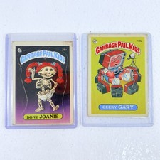 Vintage Topps Garbage Pail Kids Bony Joanie & Geeky Gary 1985 Cards With Cases picture