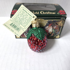 Old World Christmas Sparkling Red Strawberry Glass Blown Tree Ornament with Box picture