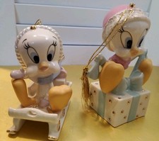 VTG Lenox Looney Tunes Tweety Bird Christmas Ornaments Sled & Gift Box Lot 2 picture