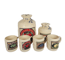 VTG 1988 Hearth & Home Designs Ceramic Canister Mug Set Burlap Feed Sack 6Pc picture