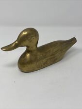 Vintage Mid Century Brass Duck Figurine 7” Long x 3.5” Tall picture