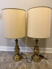 VTG-(2)Collector’s Quality 34” Stiffel Solid Brass Table Lamps Hollywood Regency picture